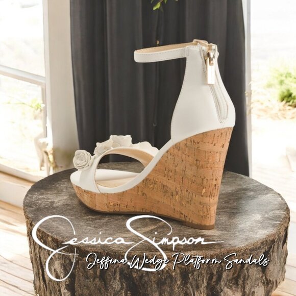 New In Box! JESSICA SIMPSON Women's 8 Jeffina Wedge Platform Sandals - White - Picture 2 of 2